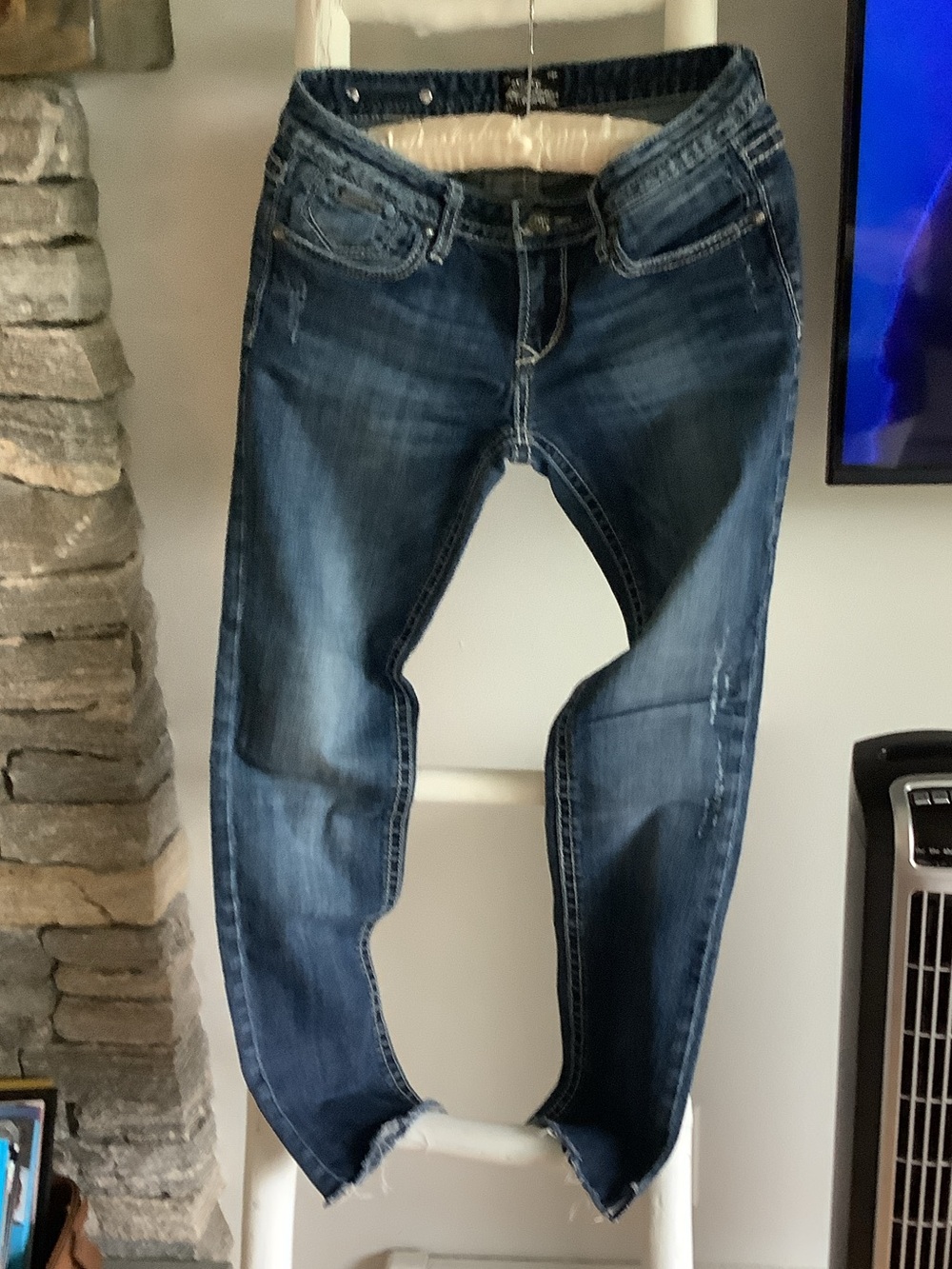 EXPRESS VINTAGE RE-ROCK Skinny Jeans - Dark Blue Distressed
